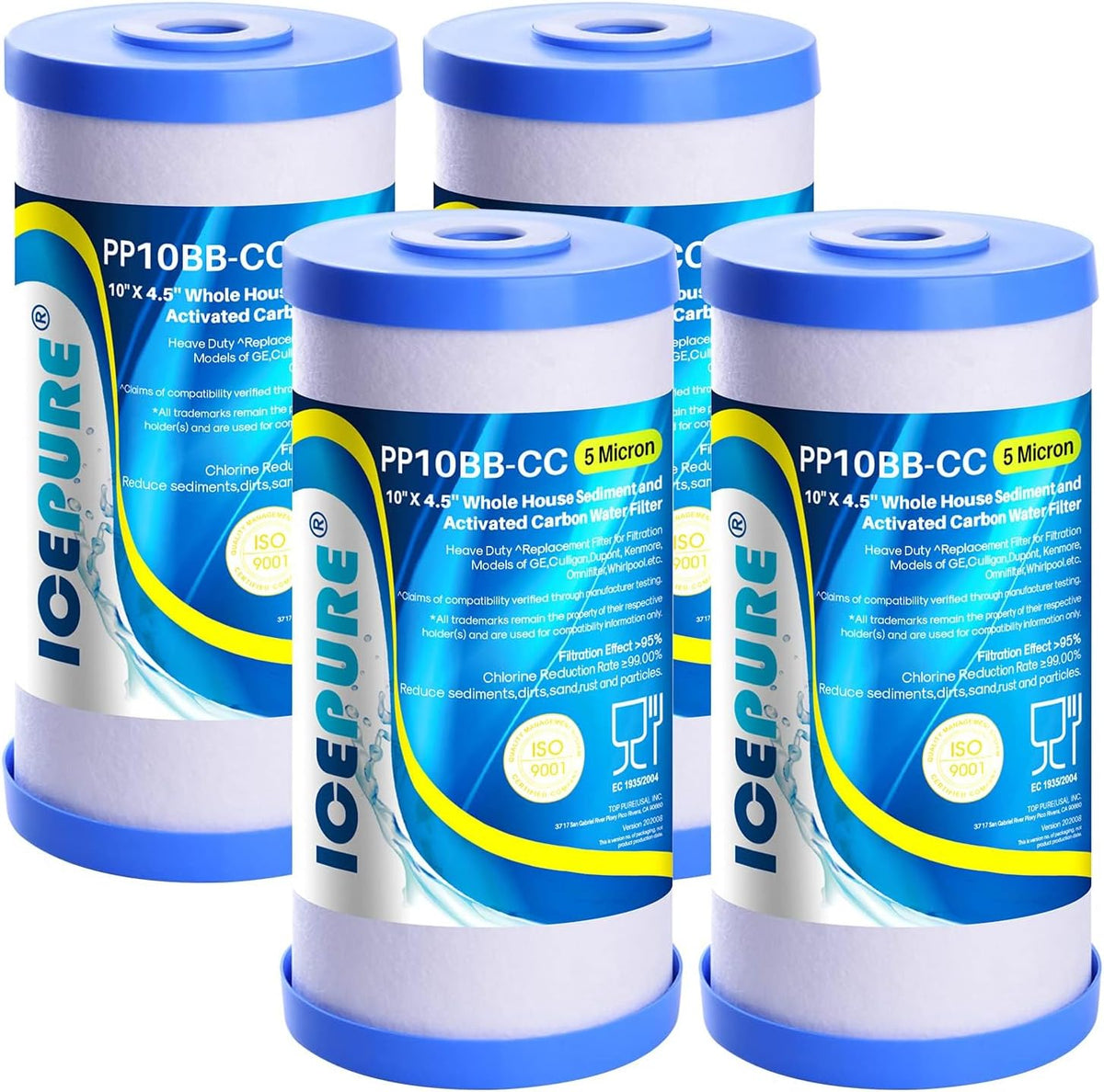 ICEPURE 5 Micron 10" x 4.5" Whole House Sediment and Carbon Filter 2 Pack