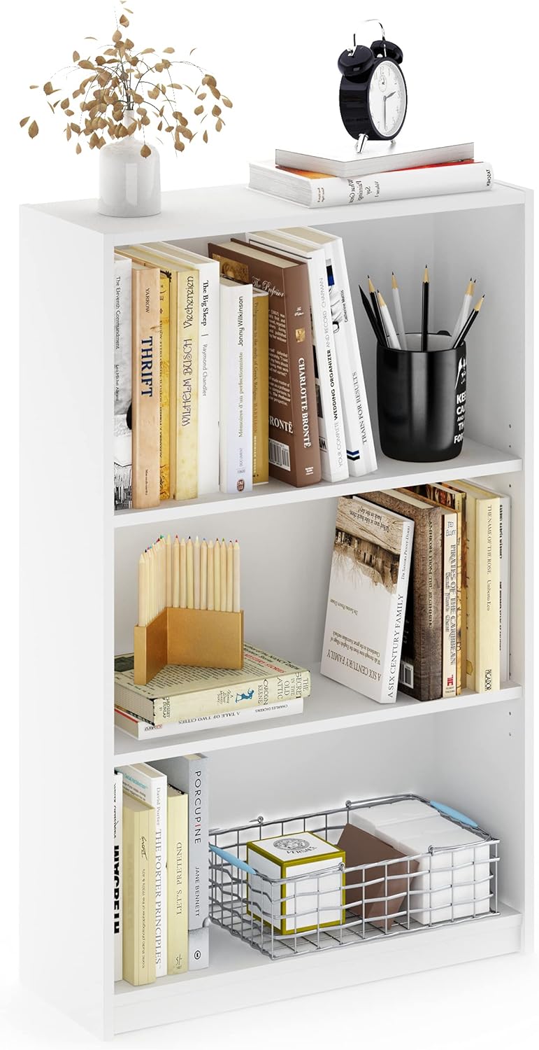 Furinno JAYA Book Shelf, 3-Tier Bookshelf, Bookcase with Adjustable Shelves, 9.5 x 24.5 x 40.3, for Organization and Storage, for Living Room, Bedroom, Home Office, French Oak