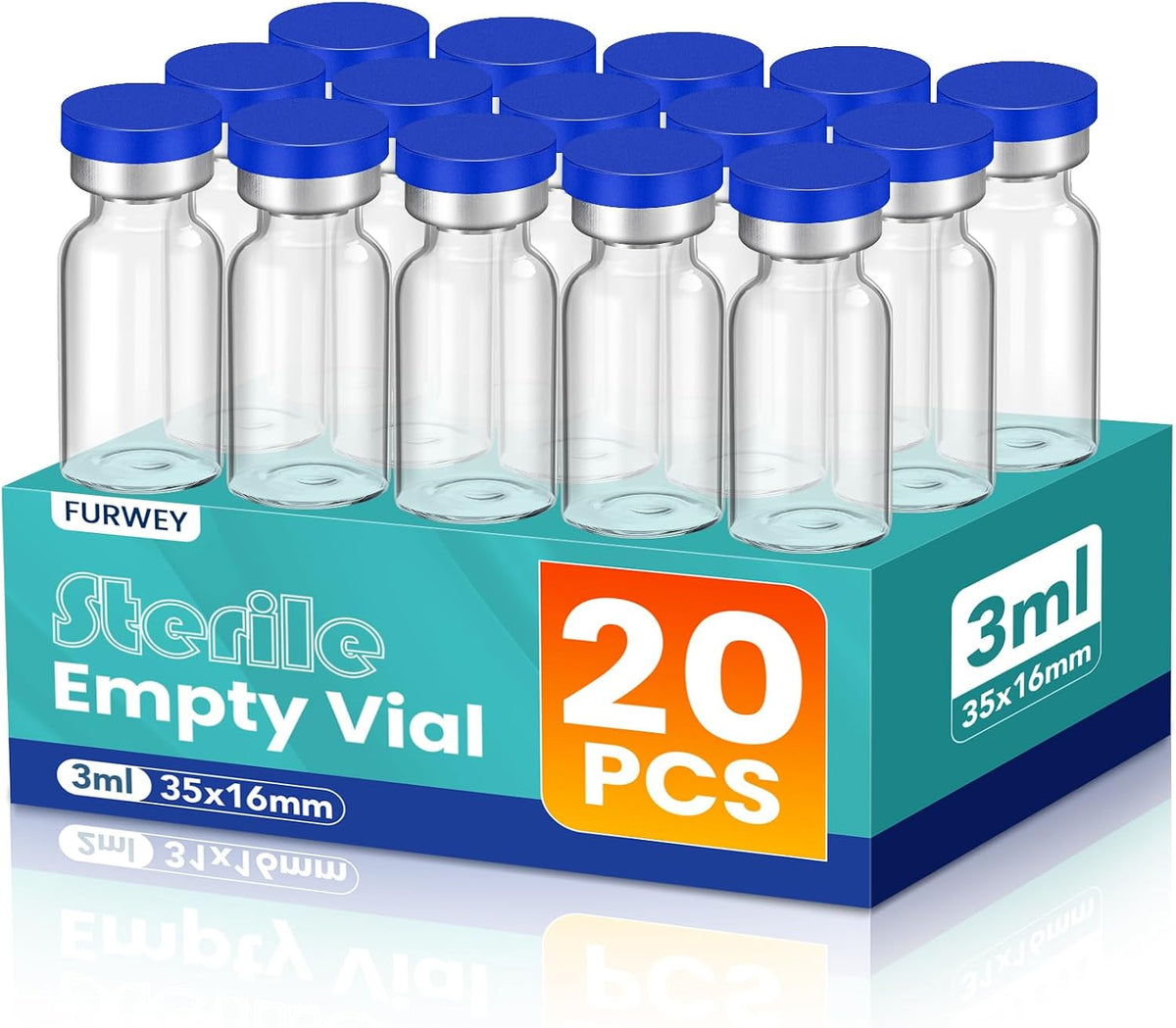 FURWEY 10ML Sterile Vials, Glass Empty Vials for Injection, 20 Pack