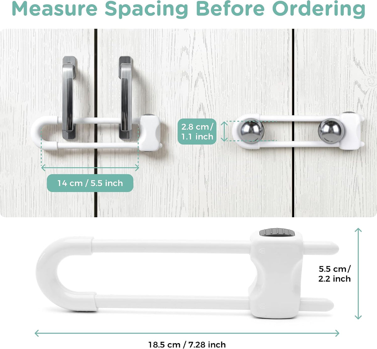 SKYLA HOMES Child Safety Sliding Cabinet Locks, White, 4 Pack, 6 Inch