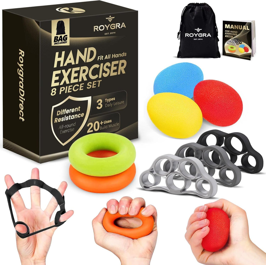 roygra Grip Strength Trainer (8 Pack), Complete Hand Strengthening Devices