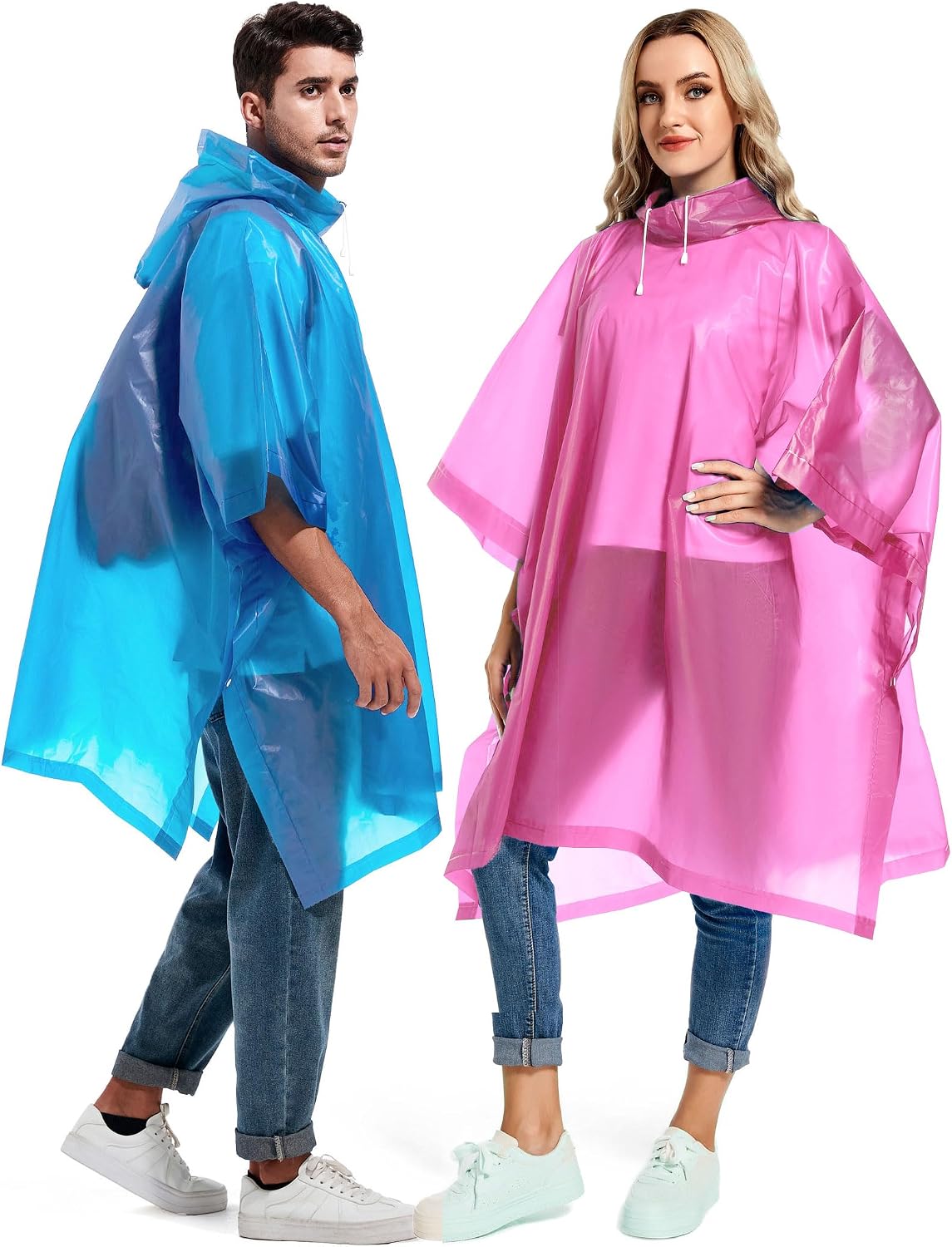 2 Pack Rain Ponchos for Adults Reusable - Raincoats Survival Emergency Heavy Duty Rain Coat with Drawstring Hood