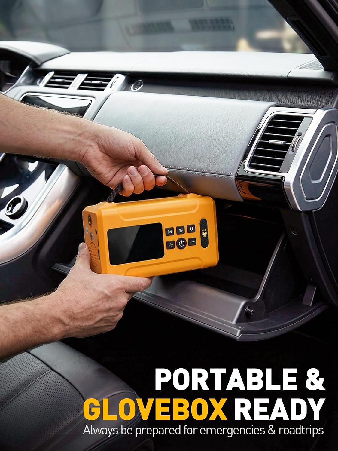 Tire Inflator Portable Air Compressor 160 PSI Air Pump for Car Tires 8000 mAh & 12V DC Powered Fast 30L/min, Digital Tire Pressure Gauge, LED Lights, 5 Modes Auto Shut-off (Yellow, 8000 mAh)