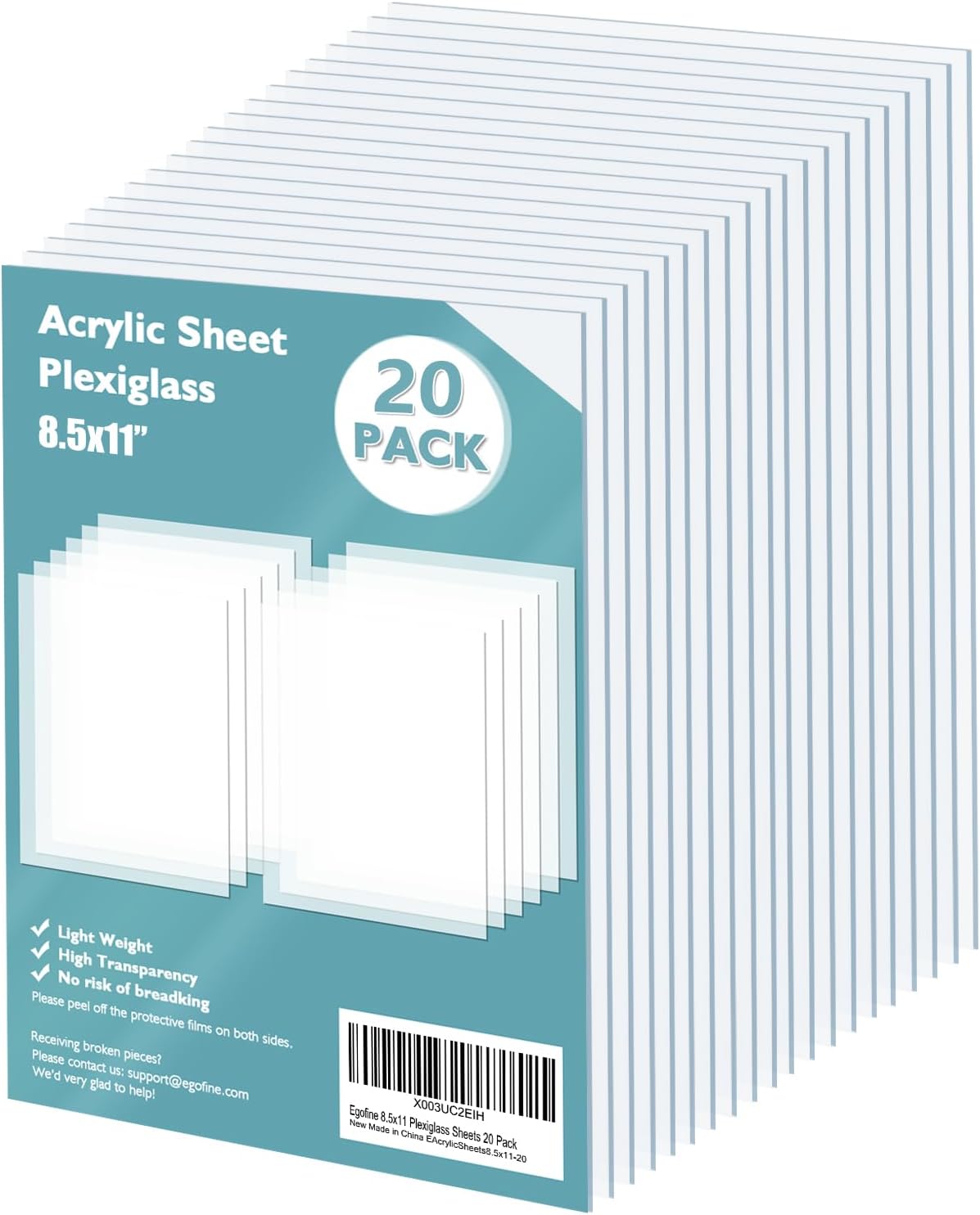 Egofine Plexiglass Sheets Acrylic Sheets 6 Pack of 8x10’’ 0.04 Thick Clear Plastic Cast Transparent Plexi Glass for Crafting Projects, Replacement Picture Frame Glass, DIY Display, Easy to Cut