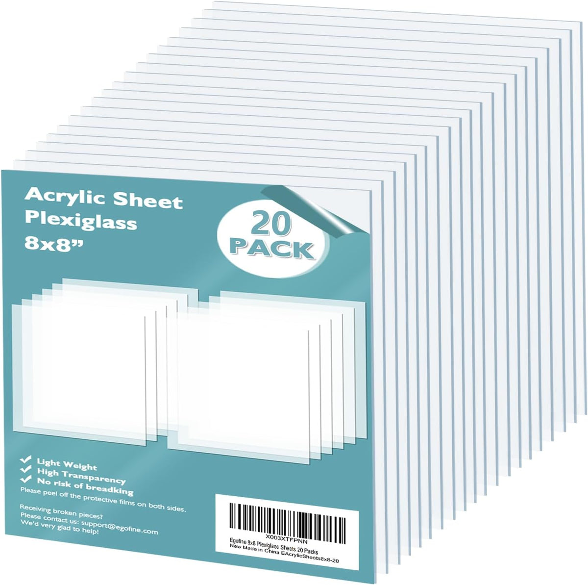 Egofine Plexiglass Sheets Acrylic Sheets 6 Pack of 8x10’’ 0.04 Thick Clear Plastic Cast Transparent Plexi Glass for Crafting Projects, Replacement Picture Frame Glass, DIY Display, Easy to Cut