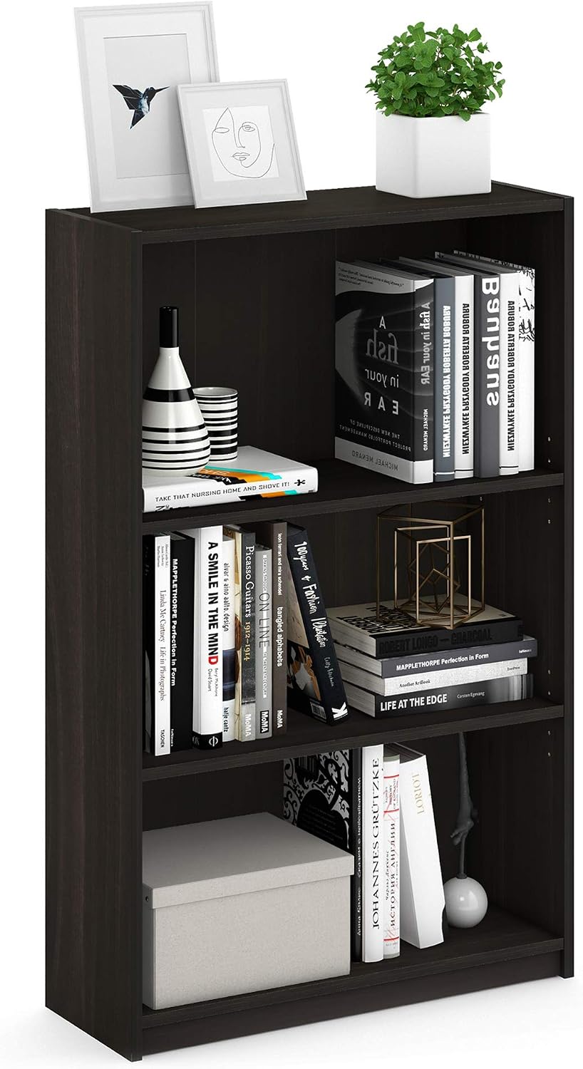 Furinno JAYA Book Shelf, 3-Tier Bookshelf, Bookcase with Adjustable Shelves, 9.5 x 24.5 x 40.3, for Organization and Storage, for Living Room, Bedroom, Home Office, French Oak