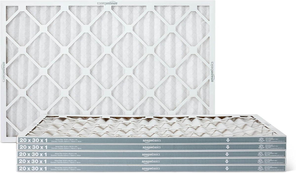Amazon Basics MERV 5 AC Furnace Air Filter, 20x20x1 inches, 6-Pack (Actual size: 19.75" x 19.75" x 0.75")