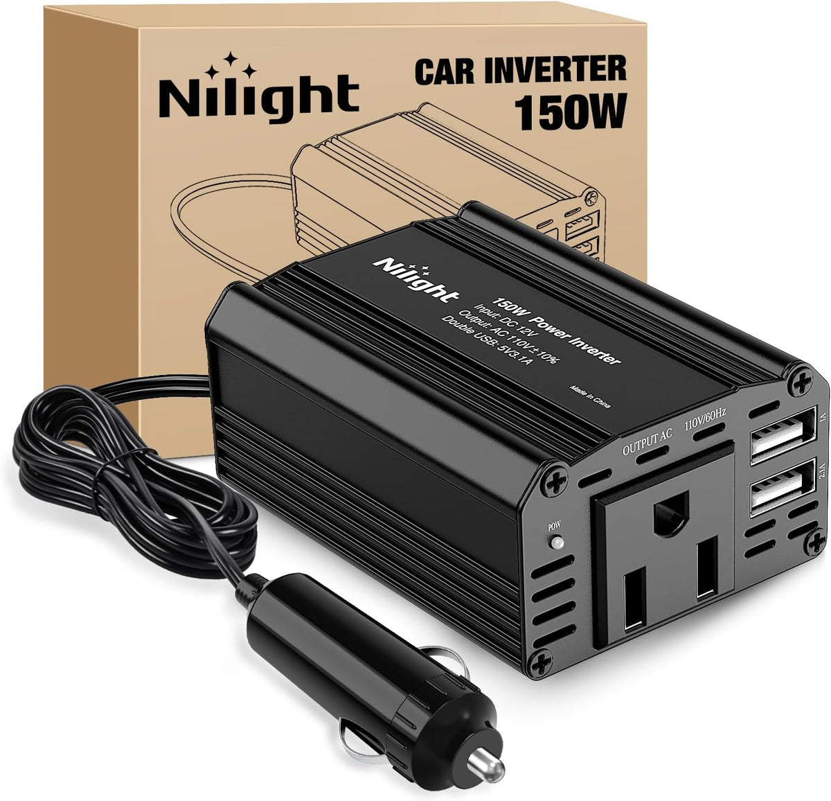 Nilight 10003W 14 Ft Male-to-Female Extension Cord Cable Heavy Duty 12V/24V Car Charger with Cigarette Lighter Socket,2 Years Warranty, red