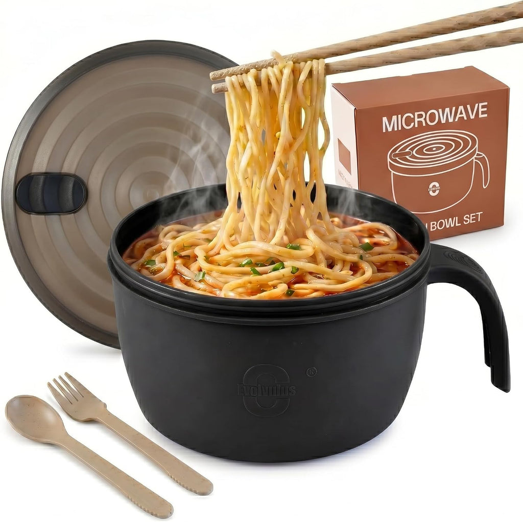 Large Ramen Bowl,Microwave Ramen Cooker,Microwave Pasta Cooker 48oz,College Dorm Room Essentials for Girls for Boys, Apartment Essentials, BPA-Free. (black)