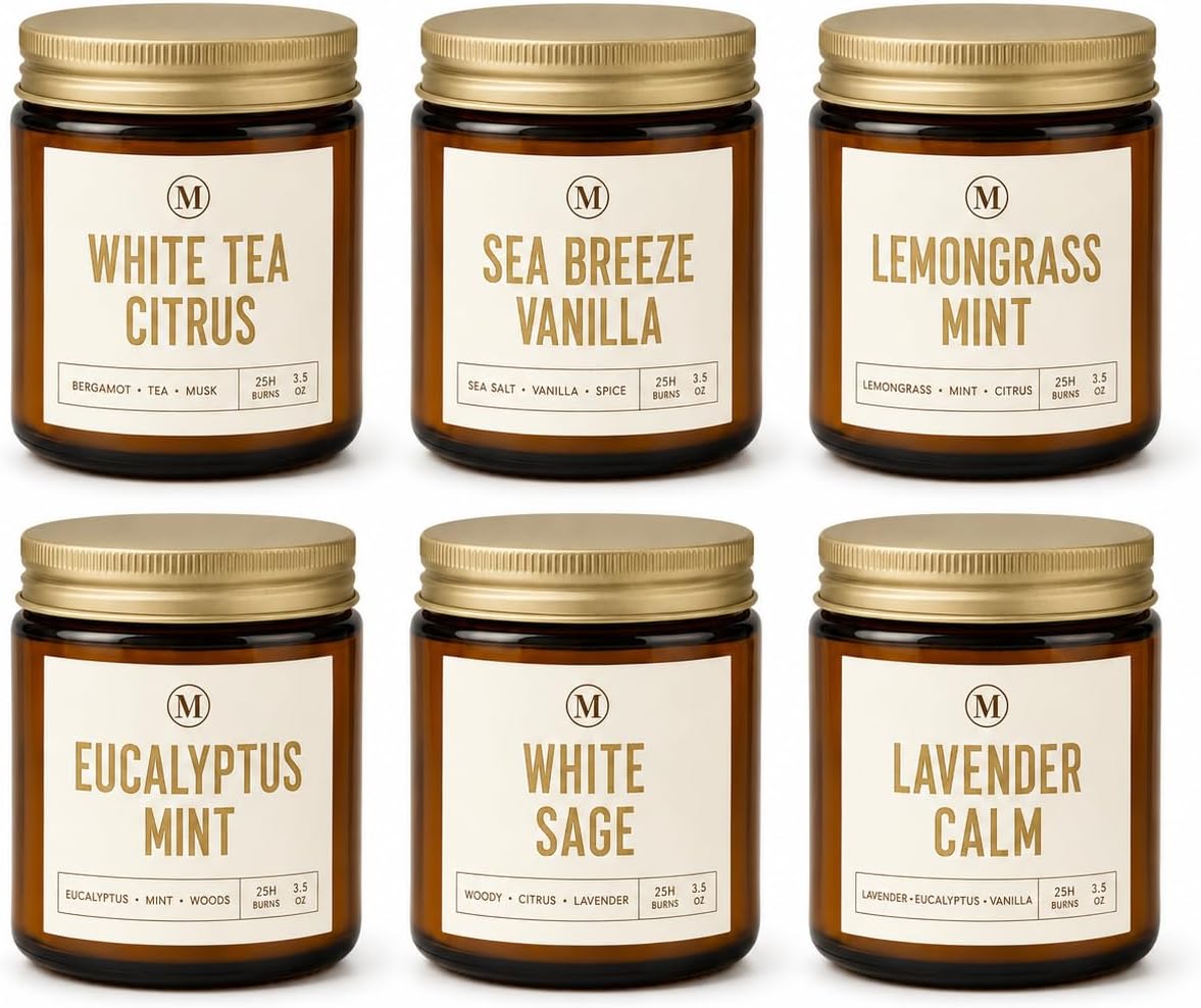 6 Pack Candles for Home Scented Aromatherapy Candle Gift Set for Women Soy Wax Long Lasting Amber Jar Candles Gift for Birthday Mother's Thanksgiving Day Present