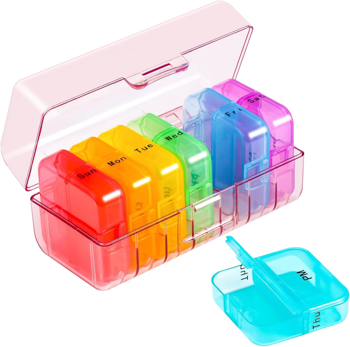 Zoksi Weekly Pill Organizer 2 Times a Day, Wallet-Size Pill Case (AM&PM)