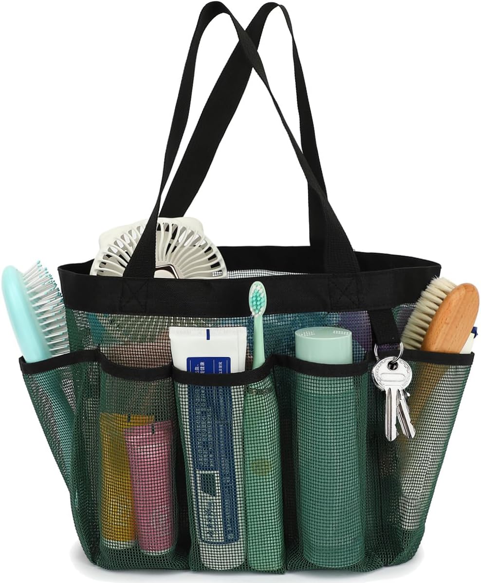 Fammart Mesh Shower Caddy Portable for College Dorm Room Essentials, Odorless Polyester Large Shower Tote Bag with Dual Handles, 8-Pocket Quick-Dry Toiletry Organizer for Travel, Beach, Camping, Gym