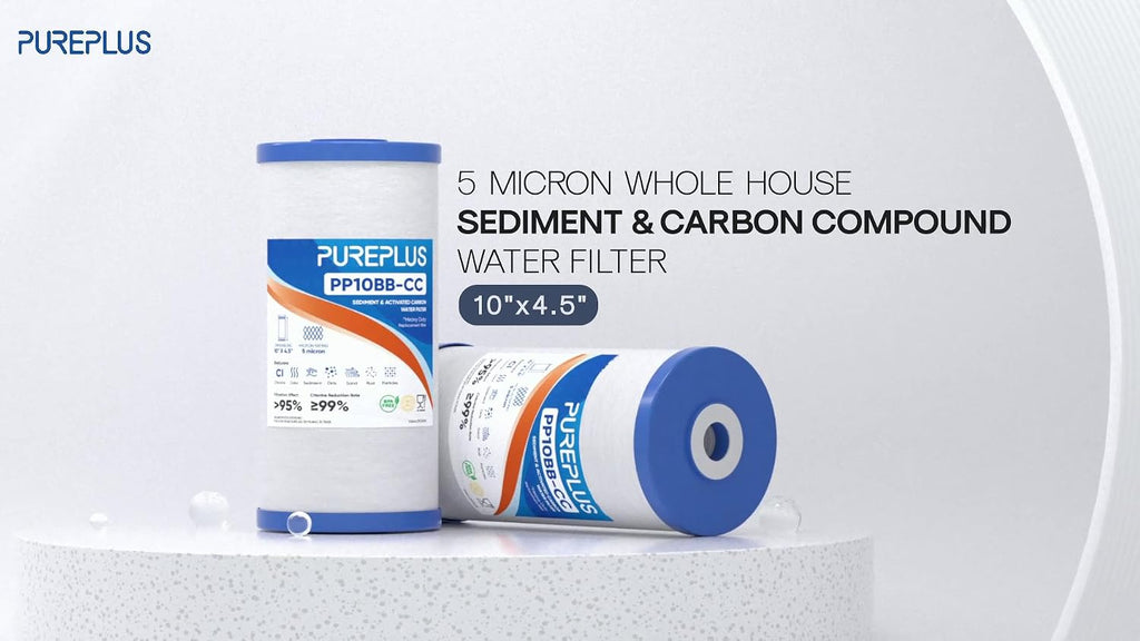 PUREPLUS 5 Micron 10" x 4.5" Whole House Sediment and Carbon Water Filter Replacement Cartridge for GE FXHTC, GXWH40L, GXWH35F, GNWH38S, Culligan RFC-BBSA, WRC25HD, PP10BB-CC, Pentek RFC-BB, 2Pack