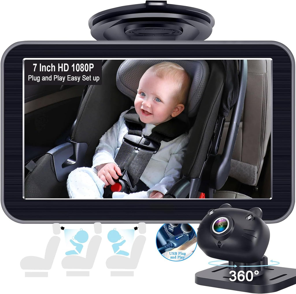 DoHonest Baby Car Camera 7-Inch: USB Plug-Play Easy Setup, 150° View