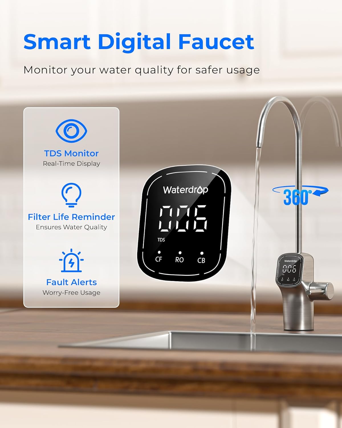 Waterdrop G3P800 Reverse Osmosis Water Filter, 800 GPD, Tankless RO System