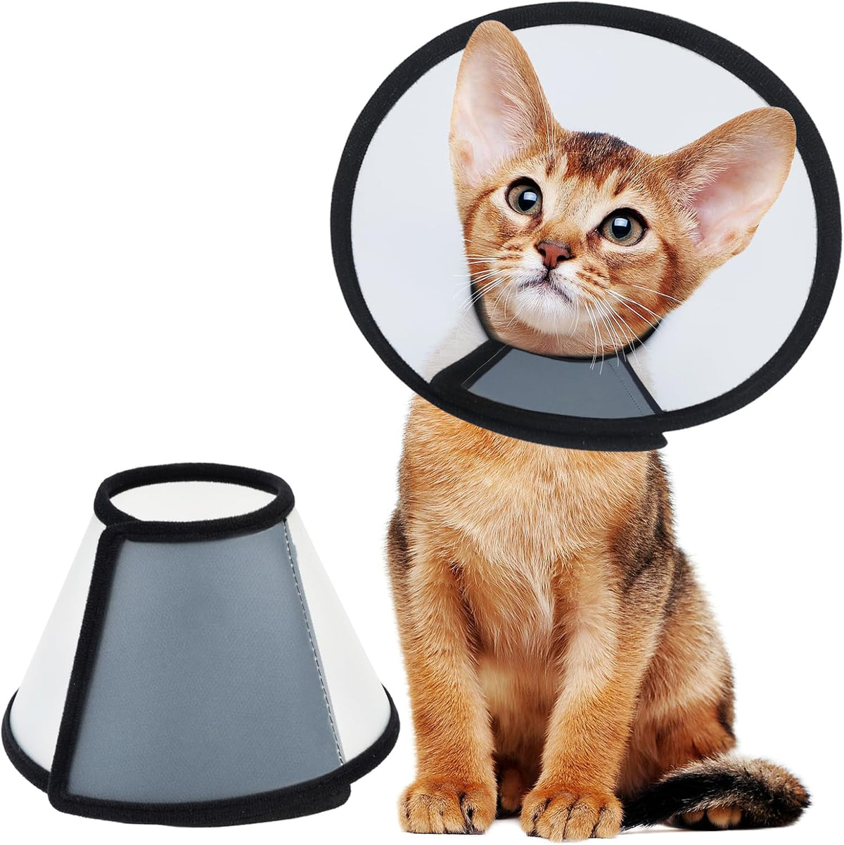 Vivifying Cat Cone, Adjustable Recovery Pet Cone, Three Sizes Lightweight Plastic Elizabethan Collar for Cats, Mini Dogs and Rabbits (Black)