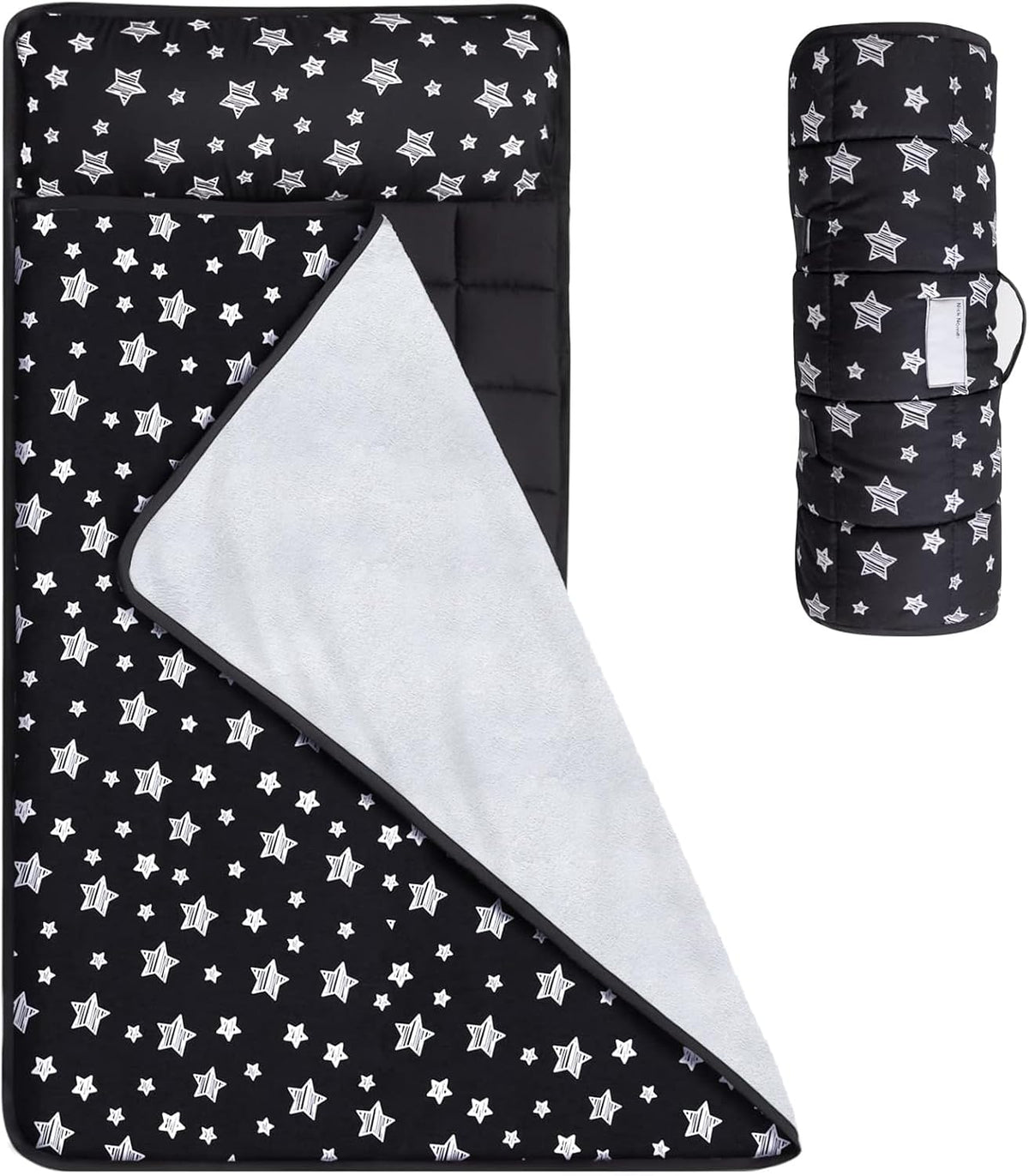Moonsea Toddler Nap Mat with Pillow and Fleece Minky Blanket Grey
