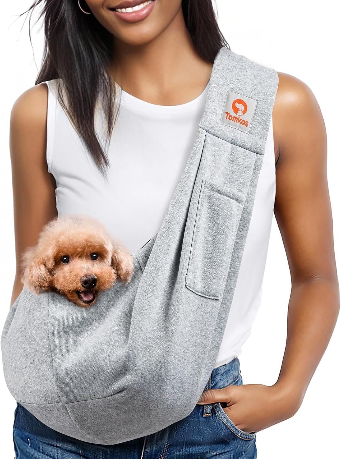 Tomkas Small Dog Sling Carrier - Classic Pocket & Classic Strap - Wrap Carrier - for 3-10 lbs Pets(Black)