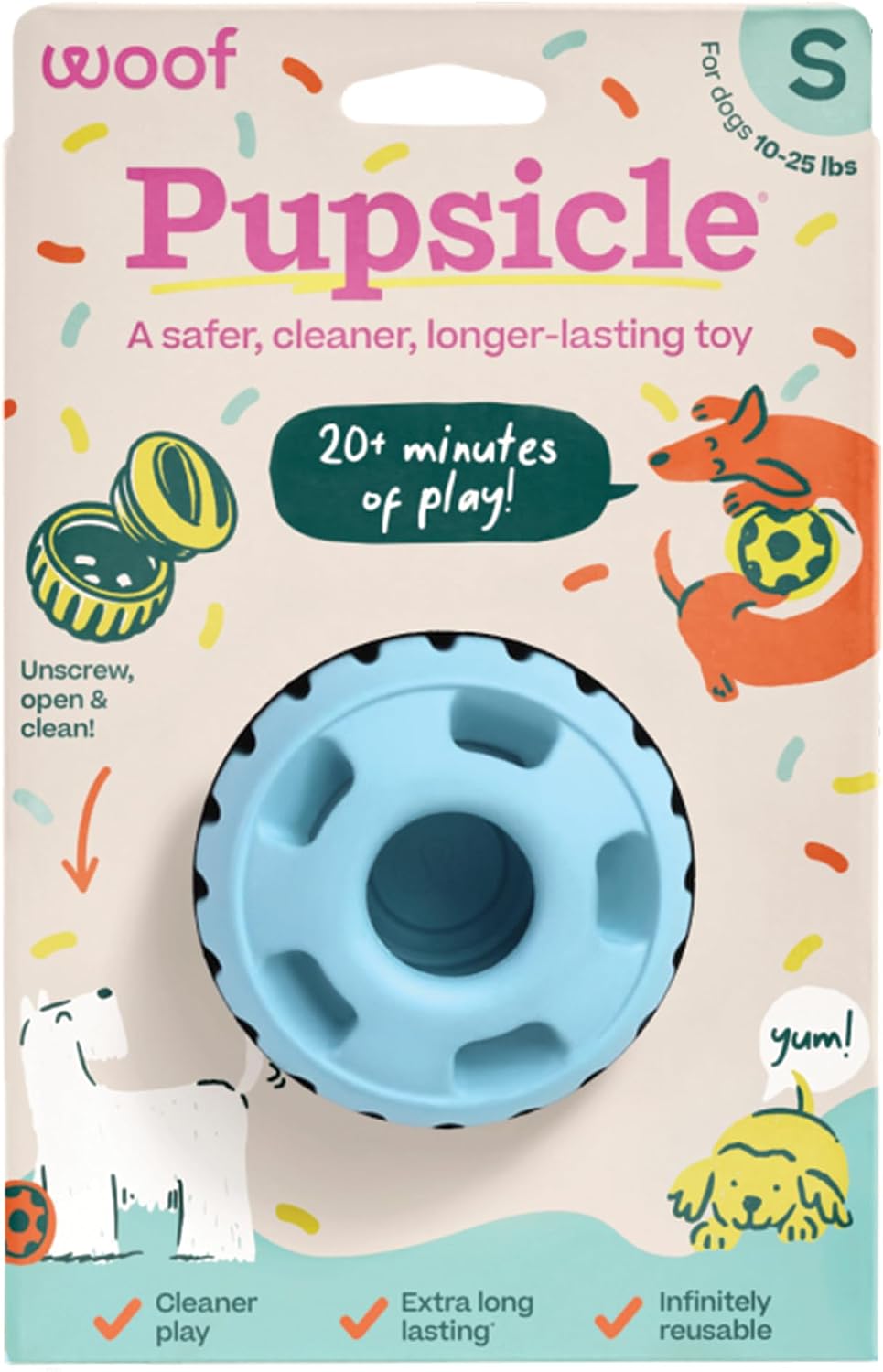 WOOF Pupsicle Interactive Dog Ball Toy for Dogs Large 25-75 lbs - Blue | Long-lasting enrichment toy for medium/large dogs, easy-fill design, low-mess play, made of natural rubber, easy to clean