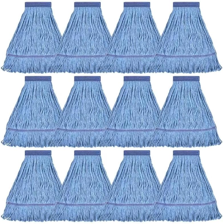 Matthew Cleaning Heavy Duty Mop Head Commercial Replacement for General and Floor Cleaning , Wet Industrial Blue Cotton Looped End String Head Refill (Pack of 3) Blue