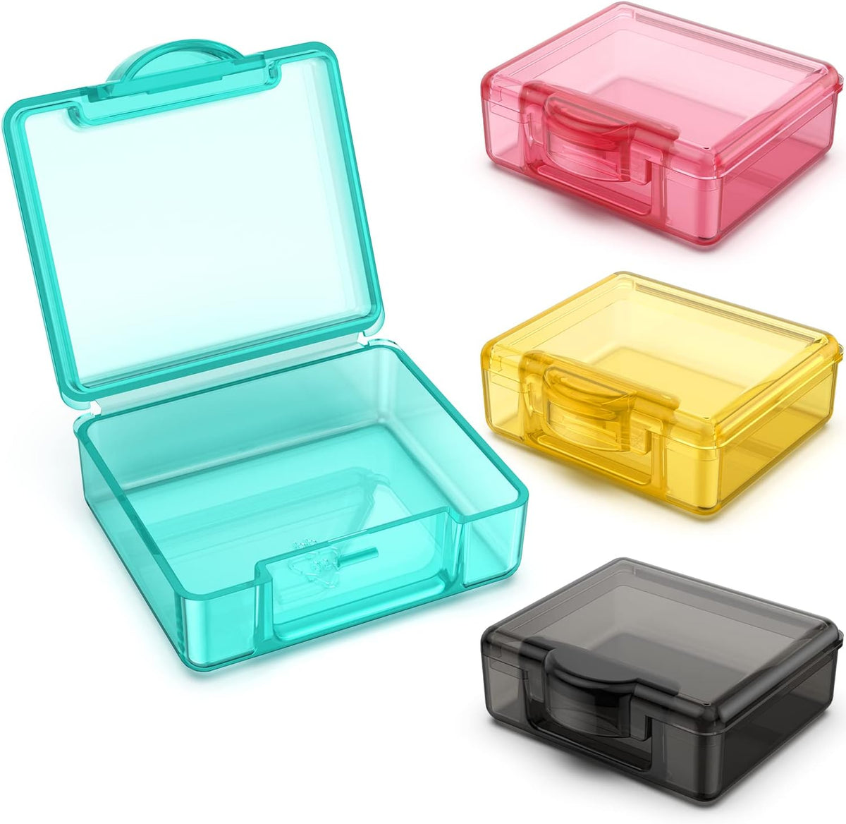 TecQach Small Pill Box 4 pcs,Cute Travel Pill Organizer Case Mini Tiny Clear Plastic Storage Containers Portable for Pocket Purse