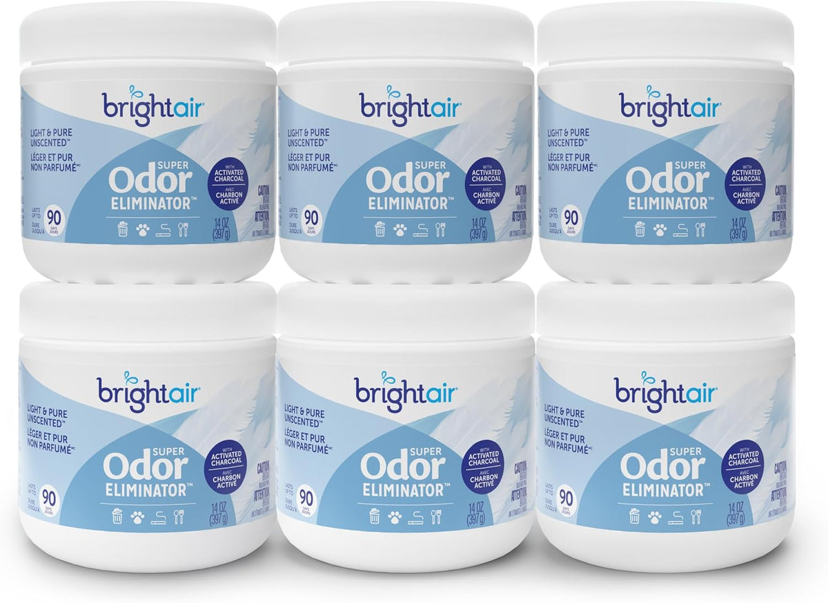 Bright Air 14 oz. Super Odor Eliminator, For Medium-Size Spaces, Cool & Clean Scent, Case of 6,Air Freshener, Natural Essential Oils, Lasts Up to 90 Days Each