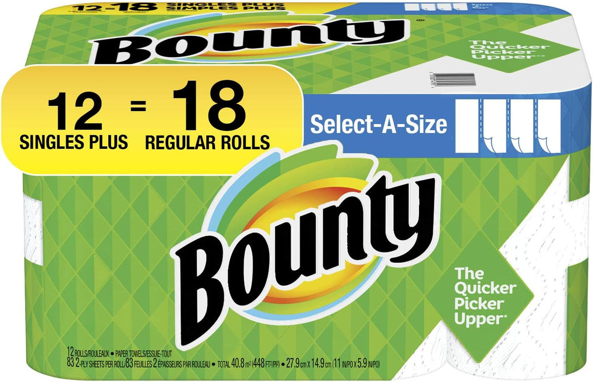 Bounty® Select-A-Size® Double 2-Ply Paper Towels, 98 Sheets Per Roll, Pack of 12 Rolls