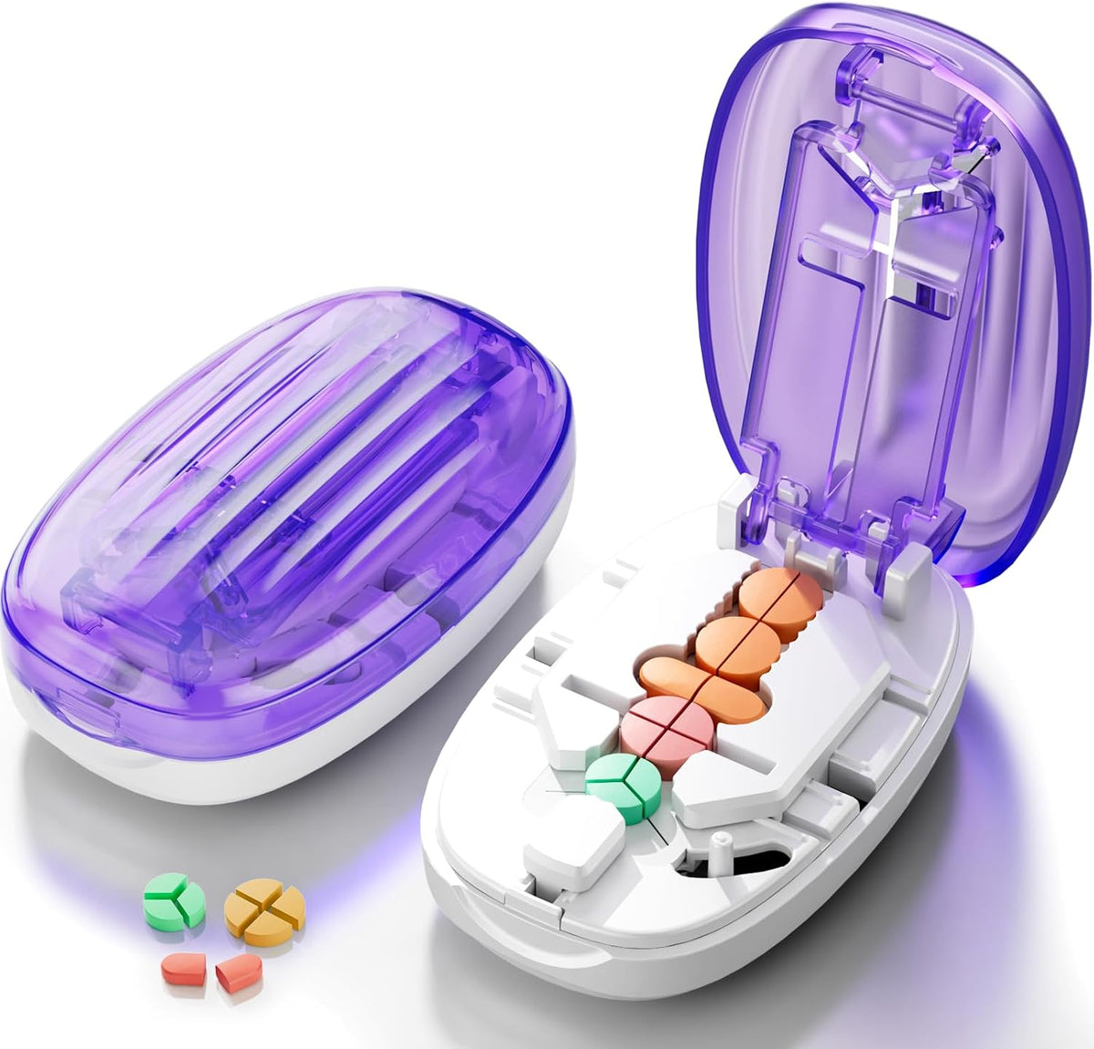 Pill Cutter Splitter for Small and Tiny Pills, 1/2 1/4 Pill Splitter for Small Pills,Vitamins, Tablets in Half or Quarters, Accurate and Easy Cutting, Stainless Steel Blade, Back Storage (Black)