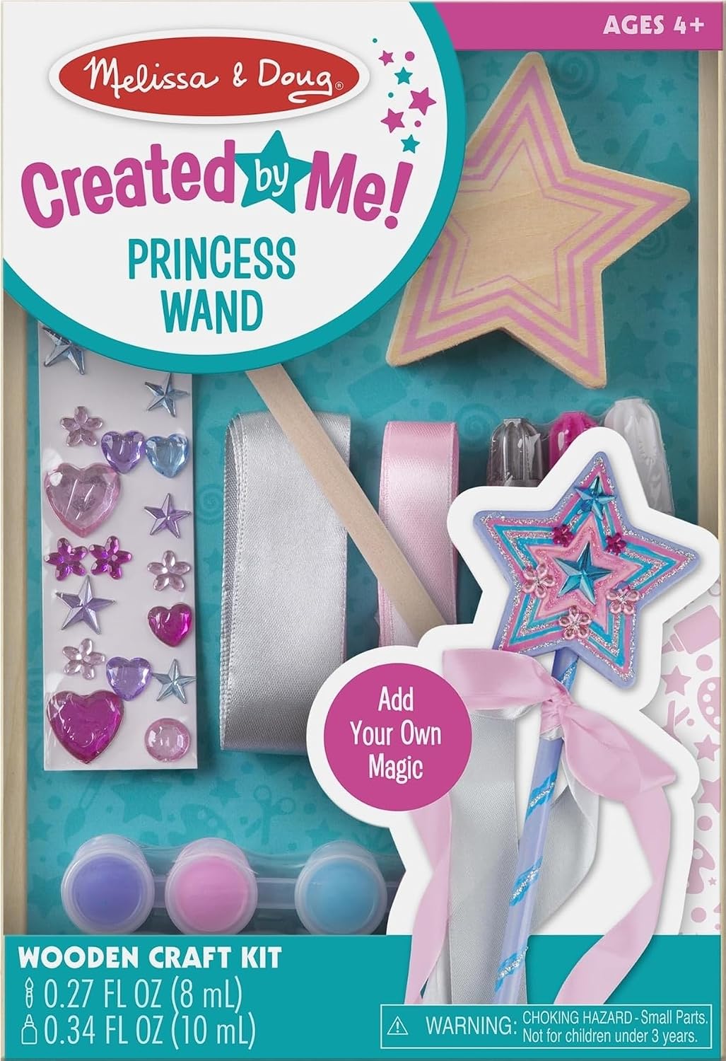 Melissa & Doug Created By Me! Paint & Decorate Your Own Wooden Princess Wand Craft Kit, Pink Princess Crafts Great for Rainy Days, Toys for Kids Ages 4+