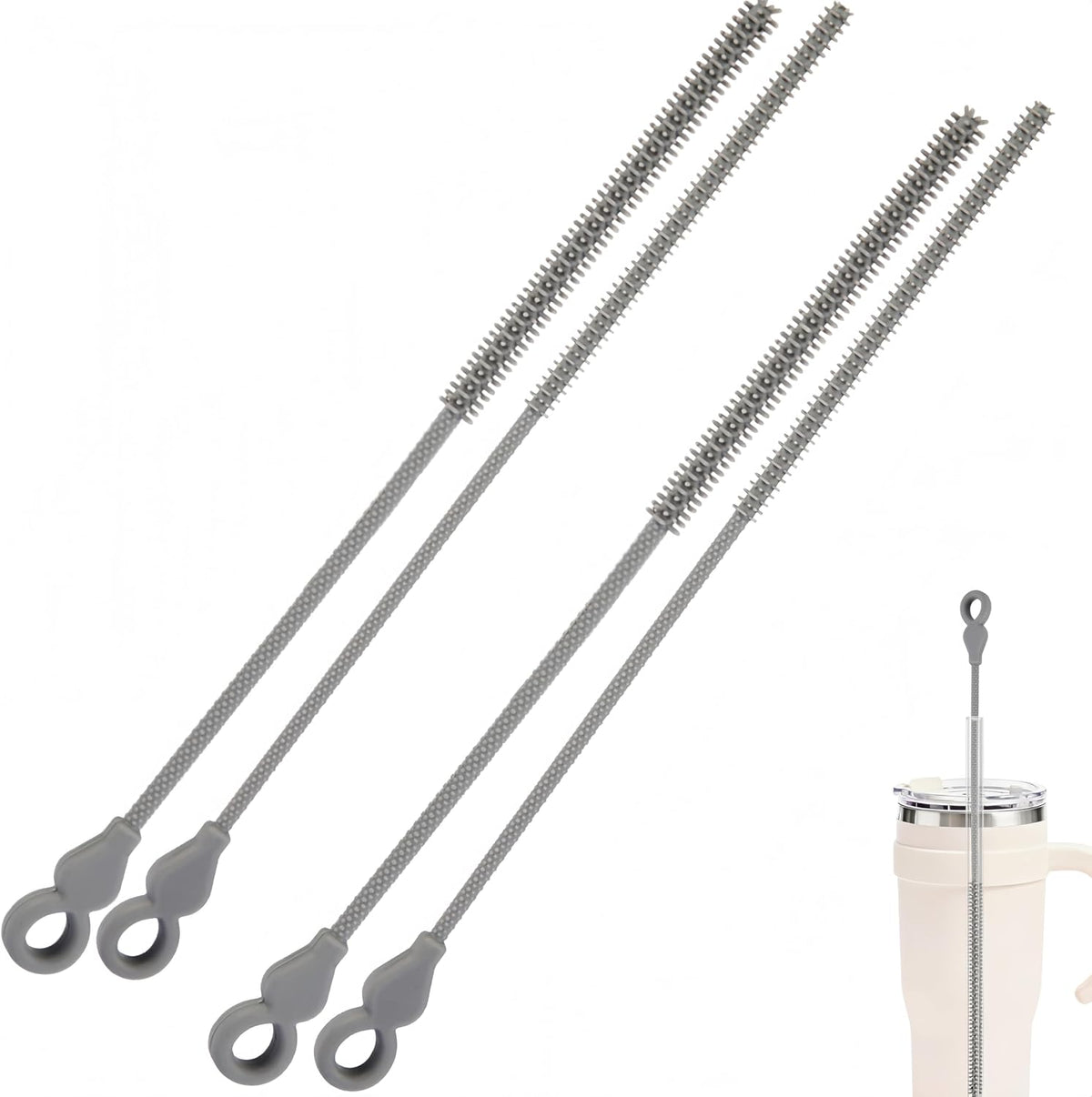 Silicone Straw Cleaner Brush, 4Pcs Reusable Straw Brush Pink