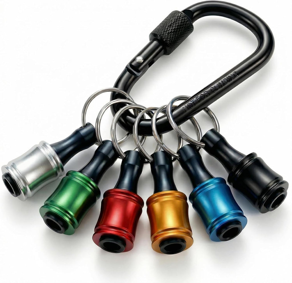 6PCS 1/4 Hex Aluminum Drill Bit Holders Keychain Screwdriver Bit Holders
