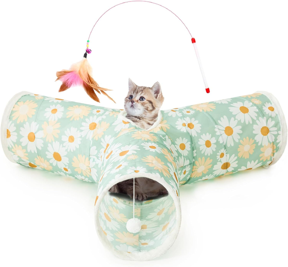 Tempcore Cat Tunnel, 3-Way Collapsible Toy for Indoor Cats, Black & Blue