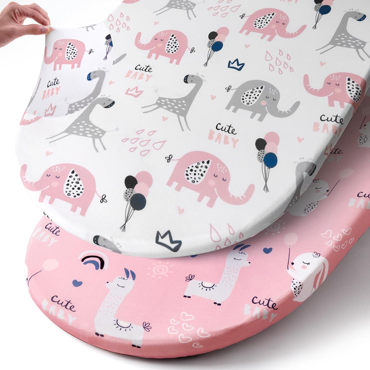 Pack n Play Sheets, BROLEX 2 Pack Mini Crib Sheets,Stretchy Portable Fitted Playard Sheet Set, Convertible Playard Mattress Cover,Ultra Soft Breathable Material,Elephant Whale