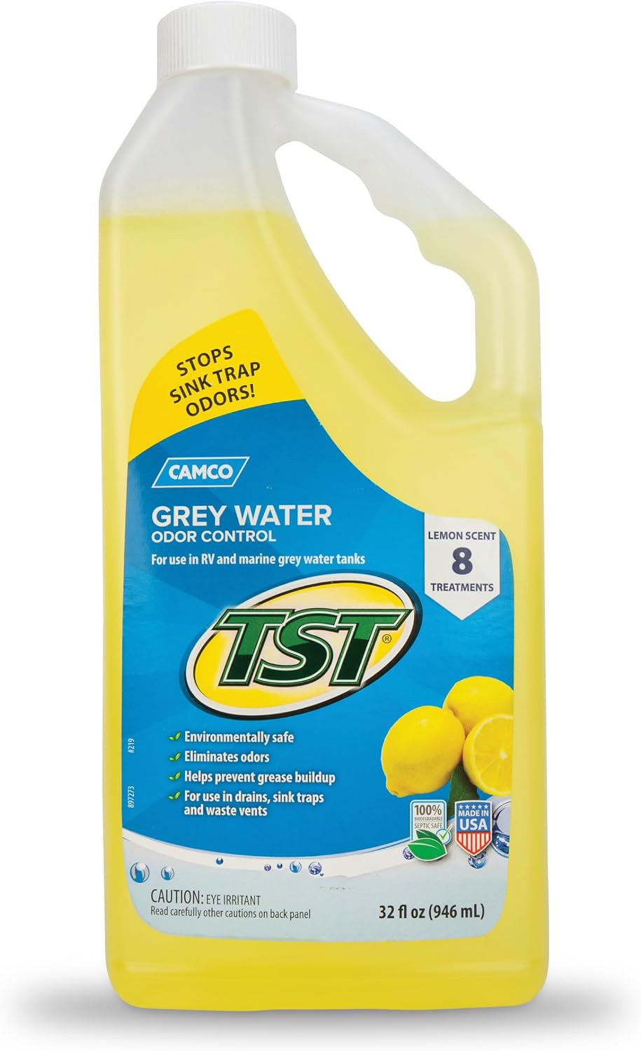 Camco TST RV Grey Water Odor Control - Lemon Scent - 64oz - Made in the USA