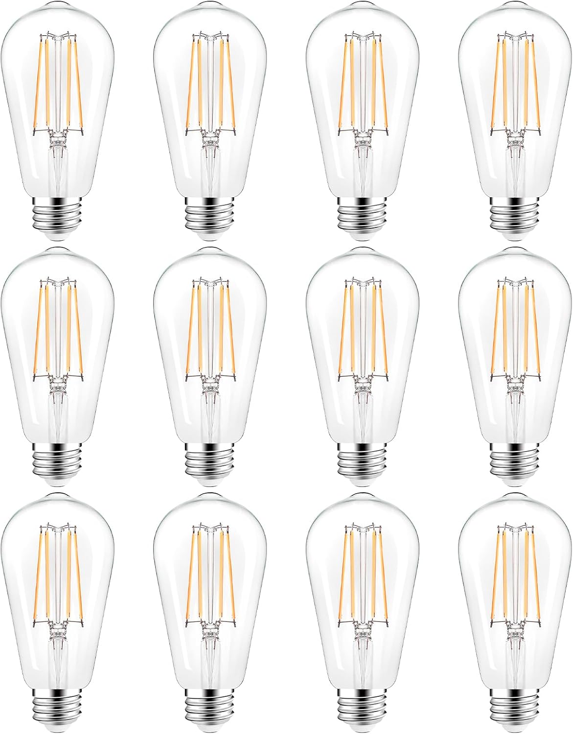 PARTPHONER LED Light Bulbs Dimmable Vintage Edison Bulb, E26 LED Bulb 60W Equivalent 720 Lumens, Warm White 2700K, ST58 Antique LED Filament Bulb CRI 85+, Clear Glass, Pack of 4