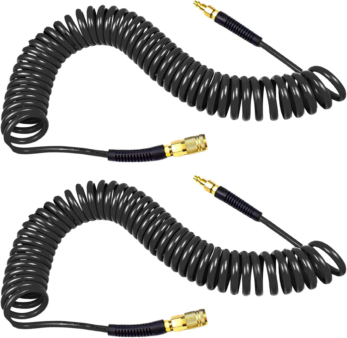 YOTOO Polyurethane Recoil Air Hose, Air Compressor Hose 1/4" Inner Diameter by 25' Long with Bend Restrictor, 1/4" Industrial Quick Coupler and Plug, Blue