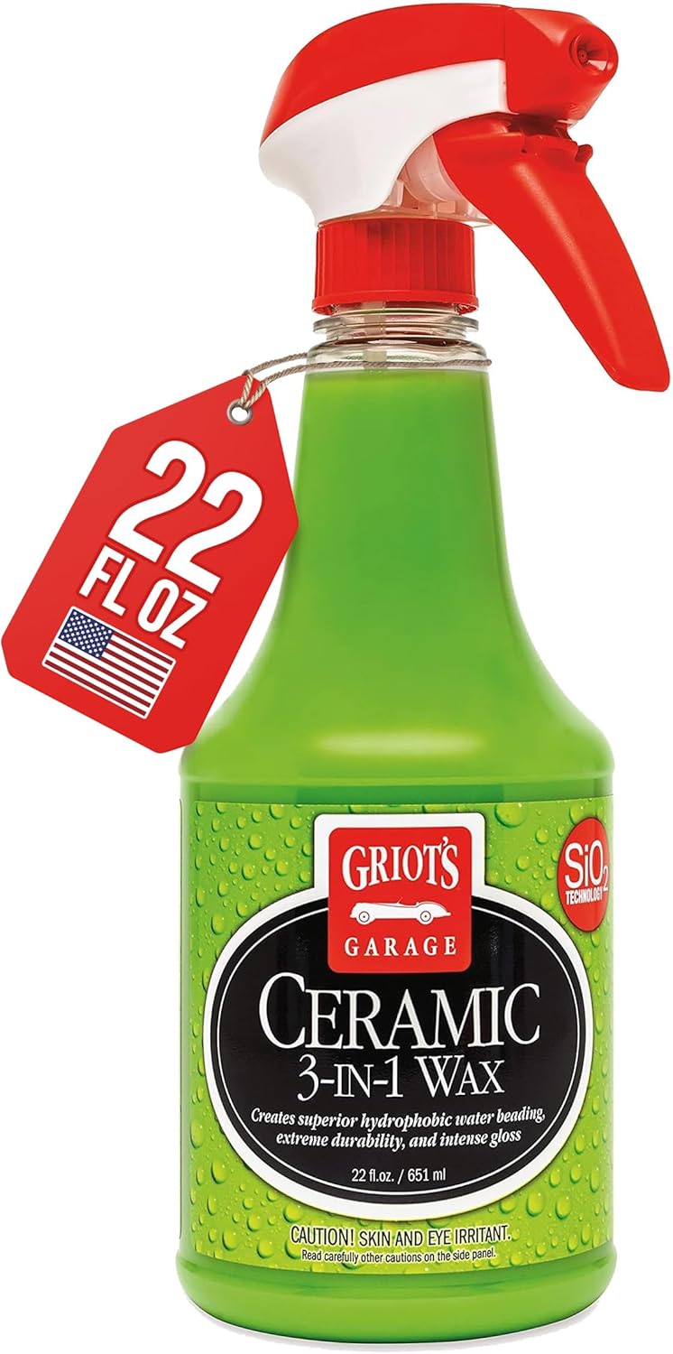 Griot’s Garage Ceramic 3-in-1 Wax, SiO2 Spray for Cars, Trucks, and RV’s, Provides Protection and Water Beading on Paint, Wheels, Plastic, Rubber Trim, Chrome, and More, 10978, 22 oz