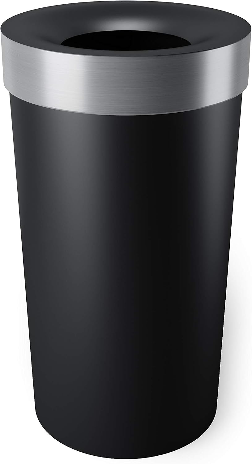 Umbra Vento Kitchen Trash Can, Open Top Bin, 16.5 Gallon, Black/Nickel