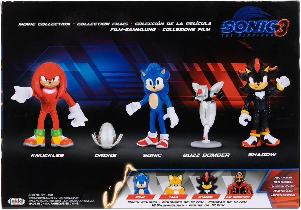 Sonic The Hedgehog 3 Movie Action Figures 2.5-Inch Movie Collector Toy Figure Multi-Pack Includes Knuckles Shadow Buzz Bomber & Drone- Officially Licensed Toys