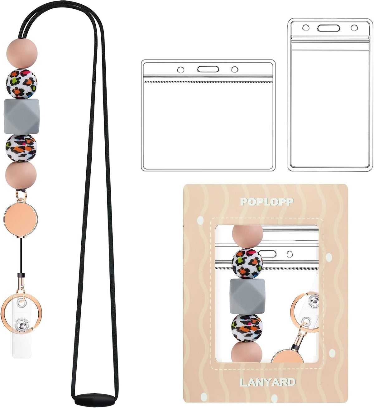 Retractable Lanyards for ID Badges and Keys with 2 Waterproof Card Holders