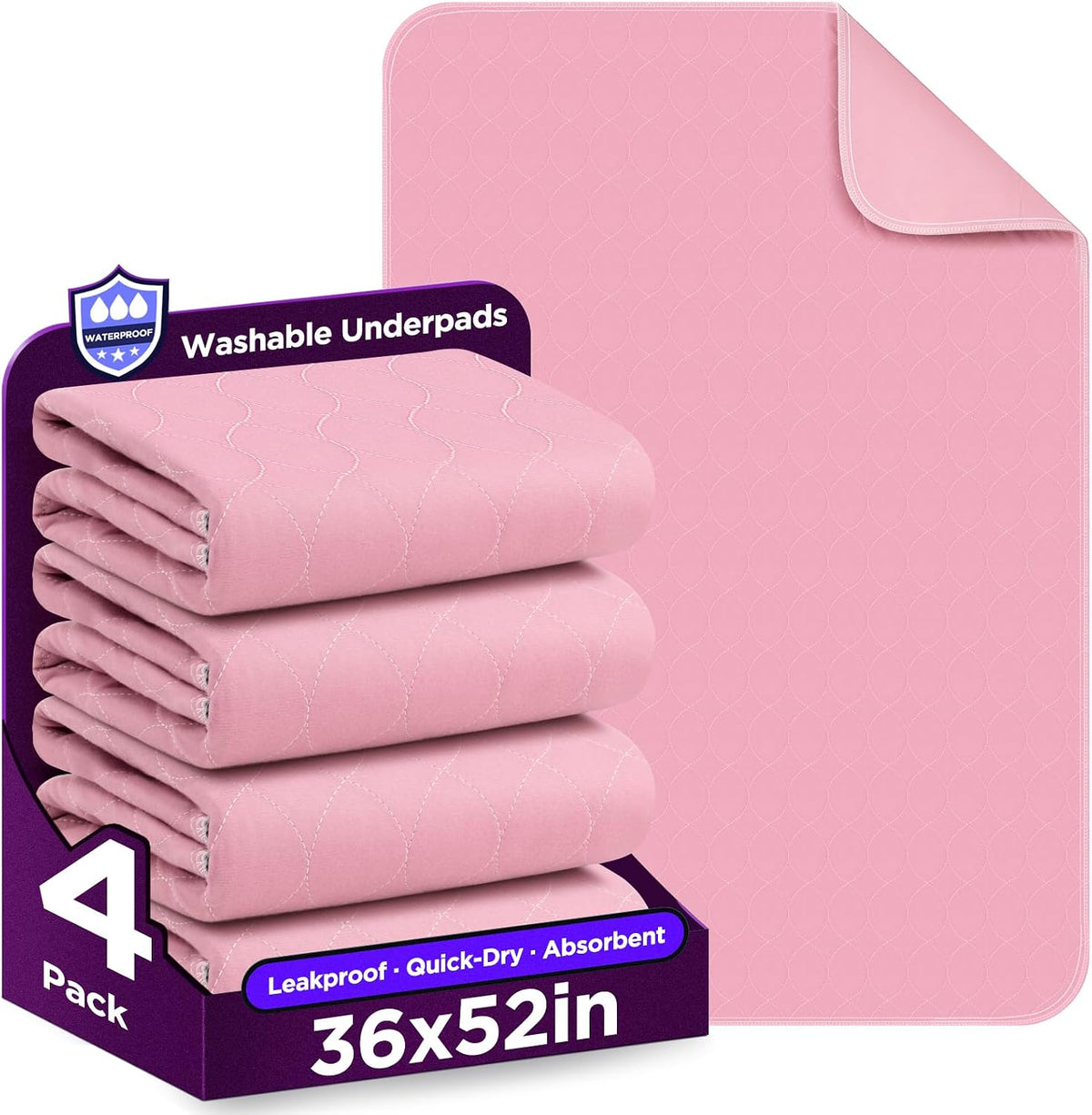 Washable Bed Pads 36" x 72" - 2 Pack, Grey, Waterproof Bed Pads for Incontinence, Bed Wetting Pads for Bed, Sofa, Floor, Resuable Underpads for Adults, Seniors, Pet