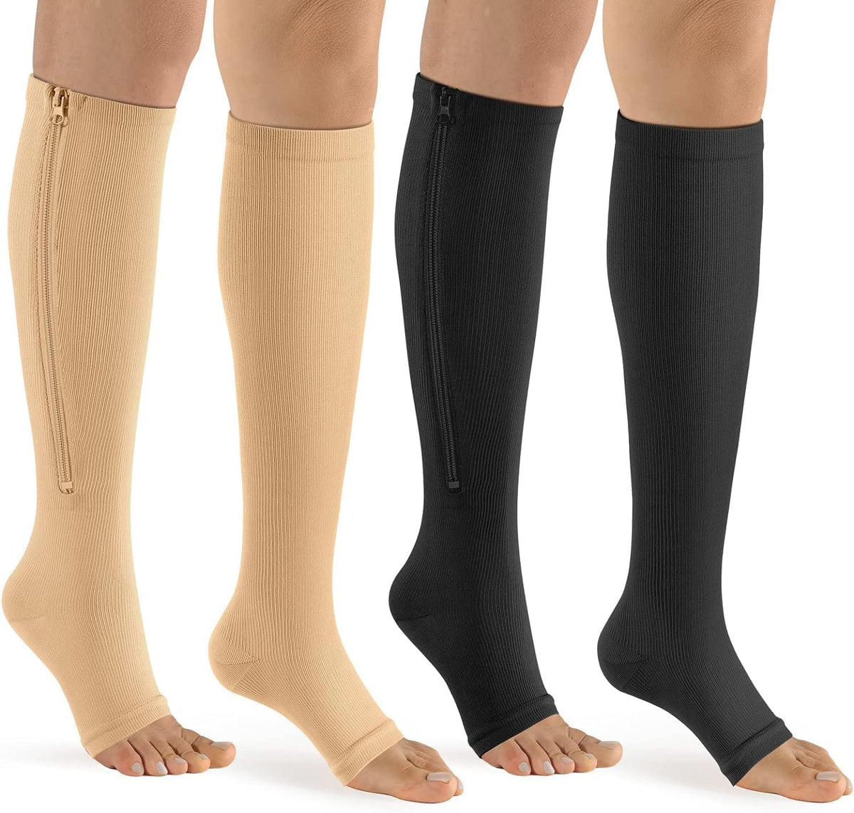 bropite Zipper Compression Socks Women & Men |15-20mmHg Open Toe knee high