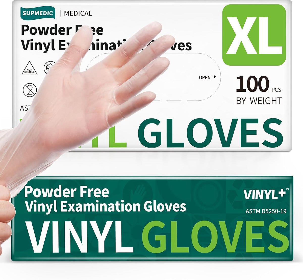 Supmedic Vinyl Disposable Exam Gloves, Clear 4Mil Powder-Free Latex-Free Medical Food-Safe Cooking Cleaning Glove 100&1000 Ct