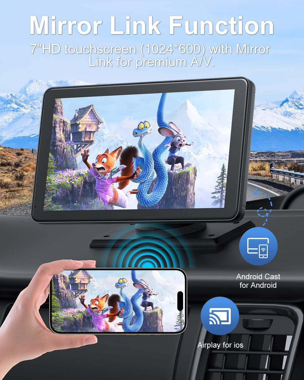 Carplay Screen for Car, 7" Wireless Apple Carplay & Android Auto