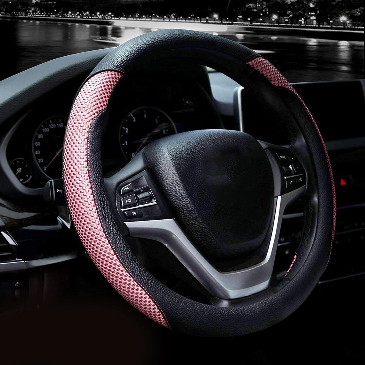 Valleycomfy Microfiber Leather Steering Wheel Cover Universal 15 inch (Black)