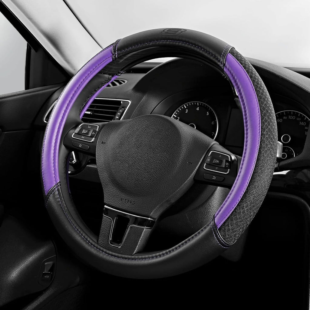 Skechers Air-Cooled Steering Wheel Cover,Leather Car Steering Wheel Cover Universal Fit 14" 1/2-15" Car Wheel Protector for Men Women Fit Suvs,Vans,Sedans,Car,Trucks,Black