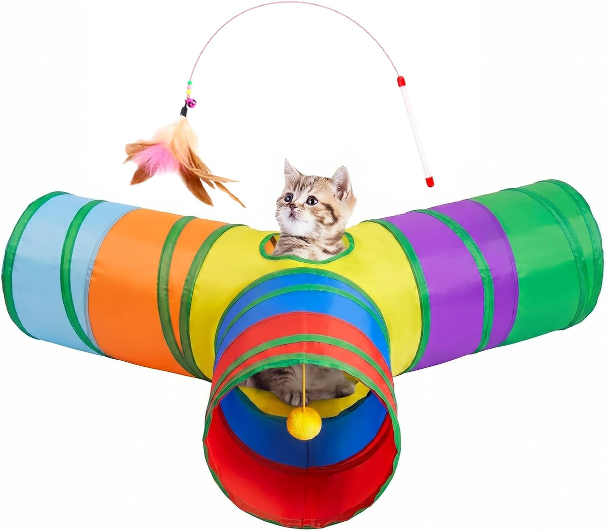 Tempcore Cat Tunnel, 3-Way Collapsible Toy for Indoor Cats, Black & Blue
