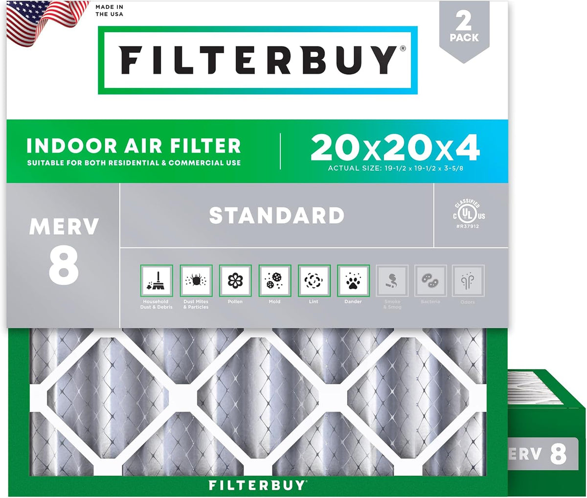 Filterbuy 20x25x4 Air Filter MERV 8 Dust & Allergy Defense (2-Pack)