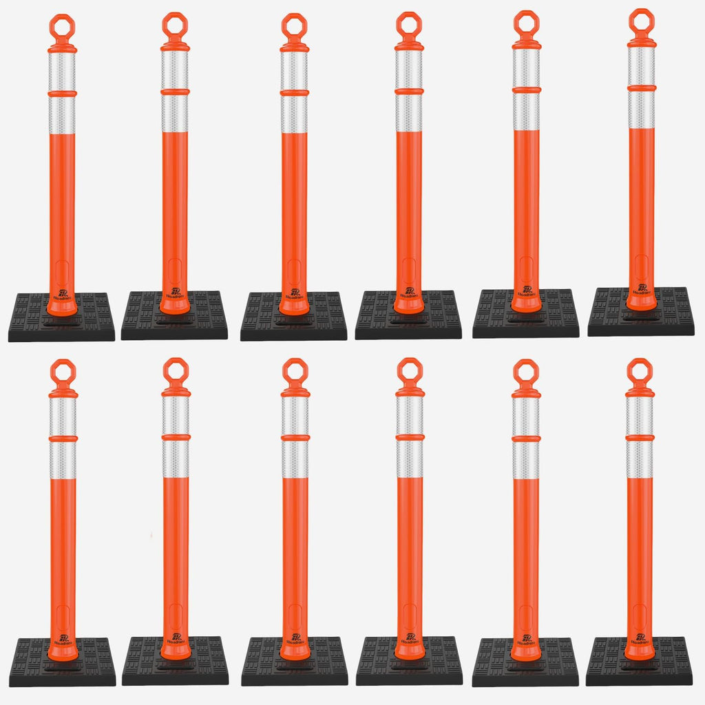 RoadHero 42 Inch Orange Traffic Delineator Post Cones with Base, 6 Pack