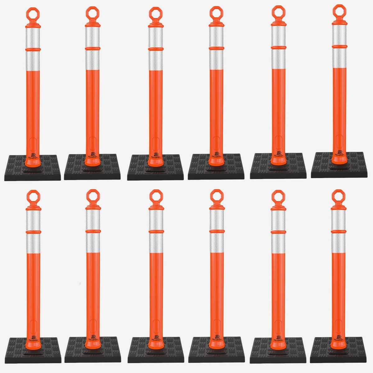 RoadHero 42 Inch Orange Traffic Delineator Post Cones with Base, 6 Pack